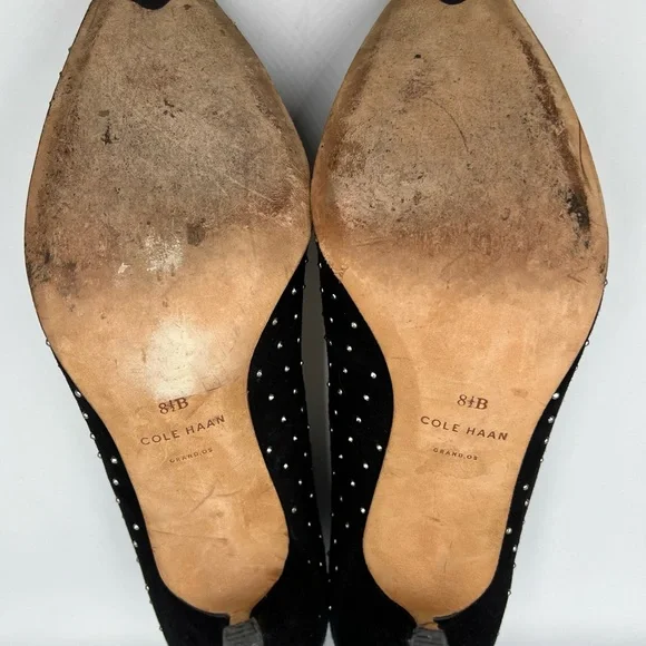 Cole Haan Black Pump Heels Silver Studded Women’s Shoe Sz. 8.5B Holiday Party - Picture 5 of 6